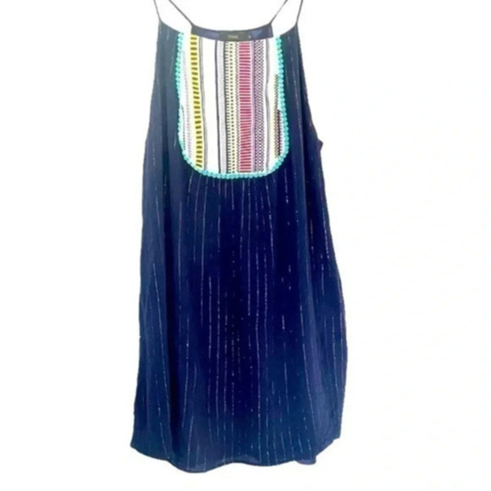 THML NAVY BLUE GOLDEN STRIPED EMBROIDERED DETAIL DRESS SIZE MEDIUM EUC